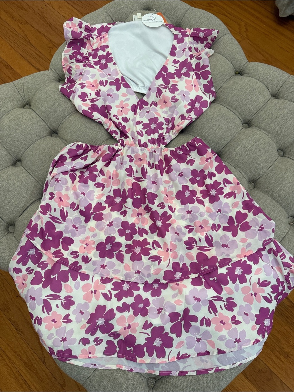 Floral Purple Pink Ruffle V-Neck Sundress